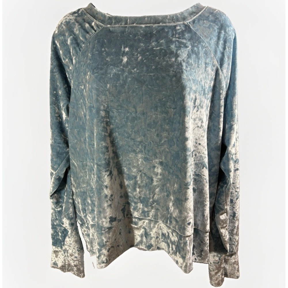 Free Press XL BabyBlue Crushed Velvet Pullover Raglan Long Sleeve Sweatshirt Top